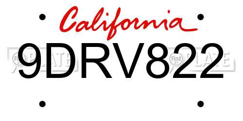 9DRV822 California License Plate