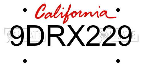 9DRX229 California License Plate
