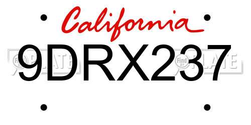 9DRX237 California License Plate