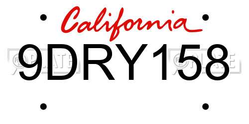 9DRY158 California License Plate