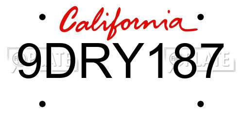 9DRY187 California License Plate