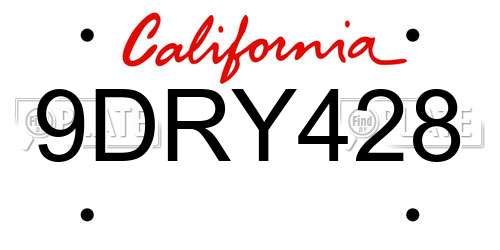 9DRY428 California License Plate