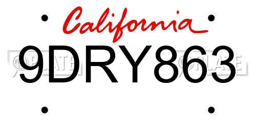 9DRY863 California License Plate