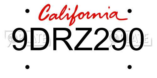 9DRZ290 California License Plate
