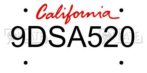 9DSA520 California License Plate