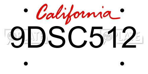 9DSC512 California License Plate