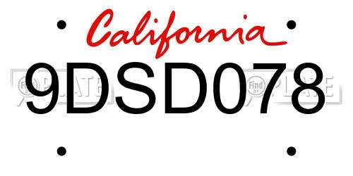 9DSD078 California License Plate