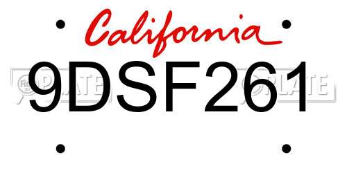 9DSF261 California License Plate