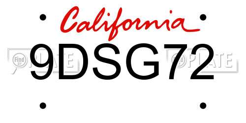 9DSG72 California License Plate