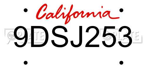 9DSJ253 California License Plate