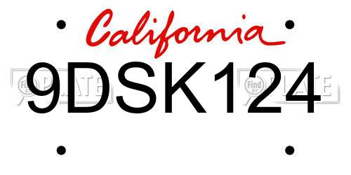 9DSK124 California License Plate