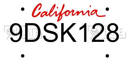 9DSK128 California License Plate