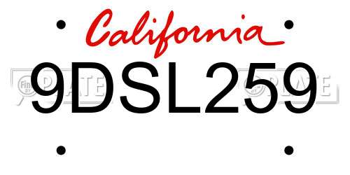 9DSL259 California License Plate