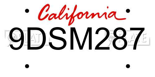 9DSM287 California License Plate