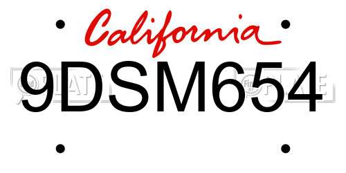 9DSM654 California License Plate