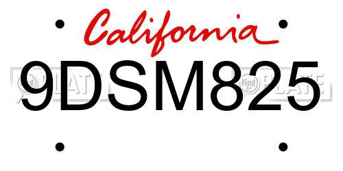 9DSM825 California License Plate