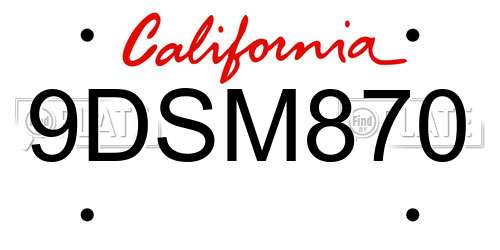 9DSM870 California License Plate
