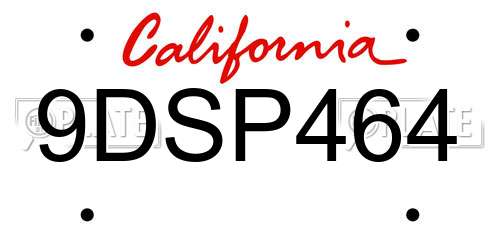 9DSP464 California License Plate