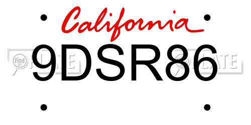 9DSR86 California License Plate