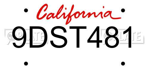 9DST481 California License Plate