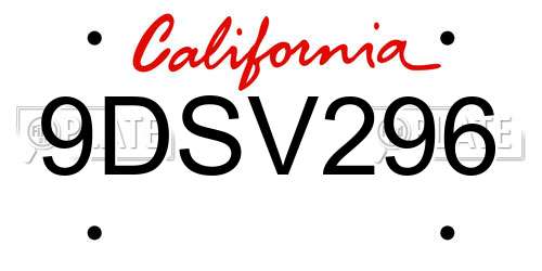 9DSV296 California License Plate