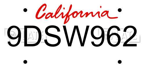 9DSW962 California License Plate