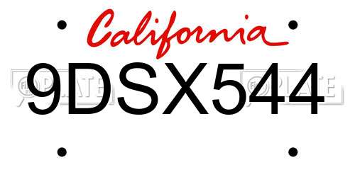 9DSX544 California License Plate