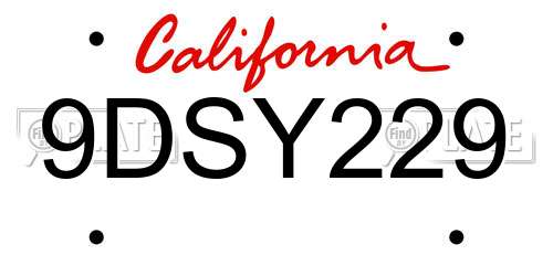 9DSY229 California License Plate