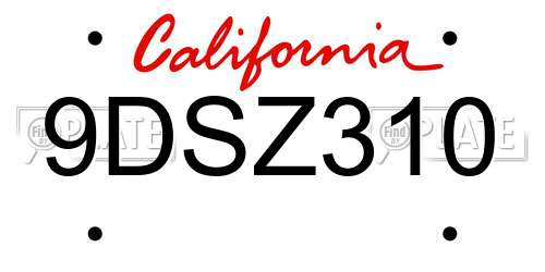 9DSZ310 California License Plate