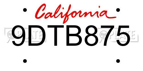 9DTB875 California License Plate