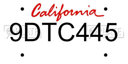 9DTC445 California License Plate