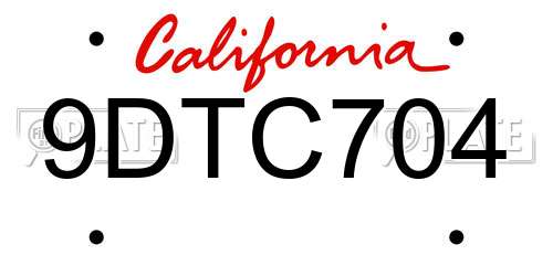 9DTC704 California License Plate