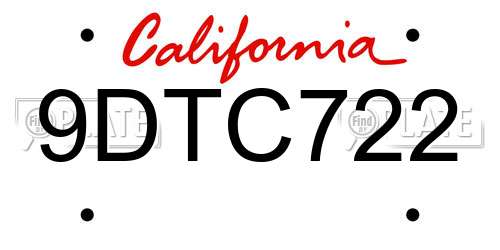9DTC722 California License Plate