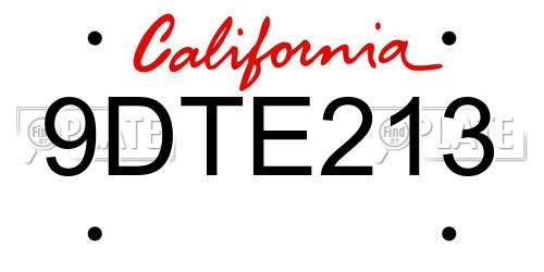 9DTE213 California License Plate