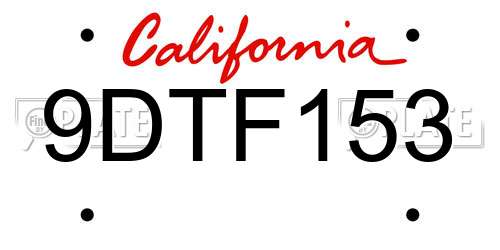 9DTF153 California License Plate