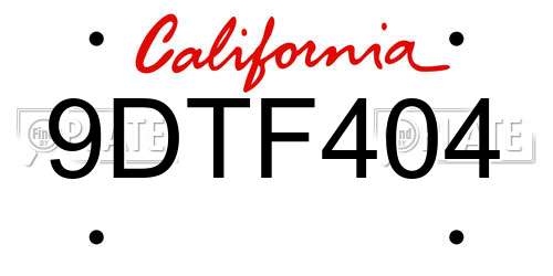 9DTF404 California License Plate