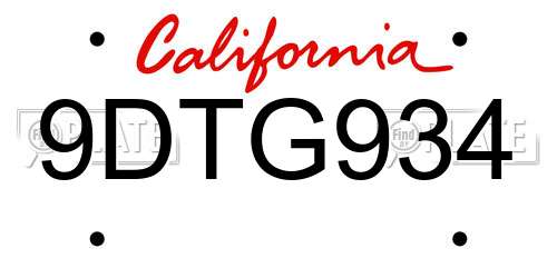 9DTG934 California License Plate