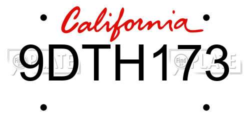 9DTH173 California License Plate