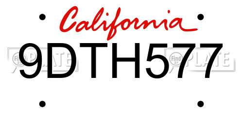 9DTH577 California License Plate