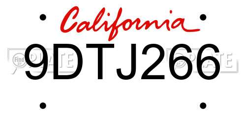 9DTJ266 California License Plate
