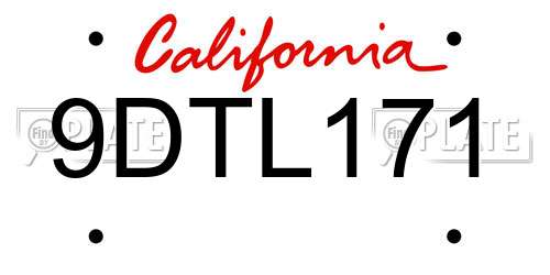 9DTL171 California License Plate