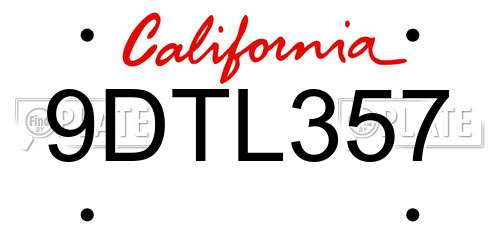 9DTL357 California License Plate