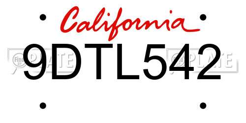 9DTL542 California License Plate