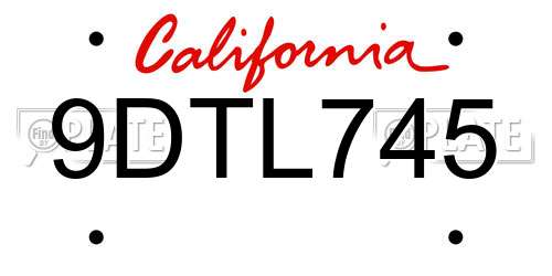 9DTL745 California License Plate