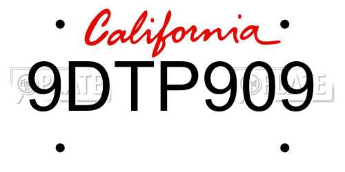 9DTP909 California License Plate