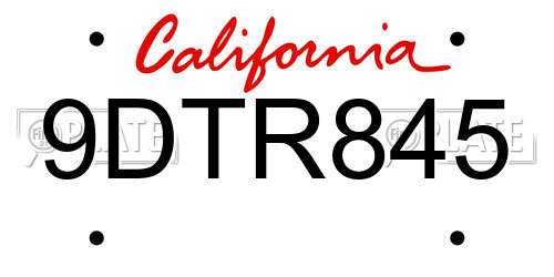 9DTR845 California License Plate