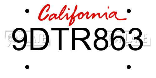 9DTR863 California License Plate