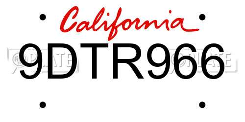 9DTR966 California License Plate