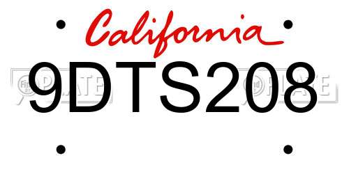 9DTS208 California License Plate