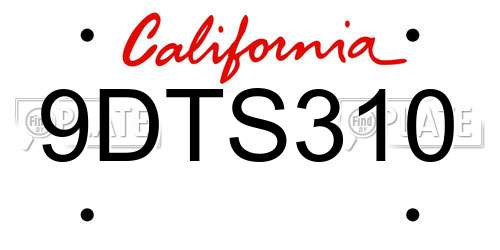 9DTS310 California License Plate
